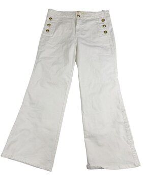 TWRHLL Christie Brinkley Womens White Wide-Leg Sailor Gold Button Pants 14